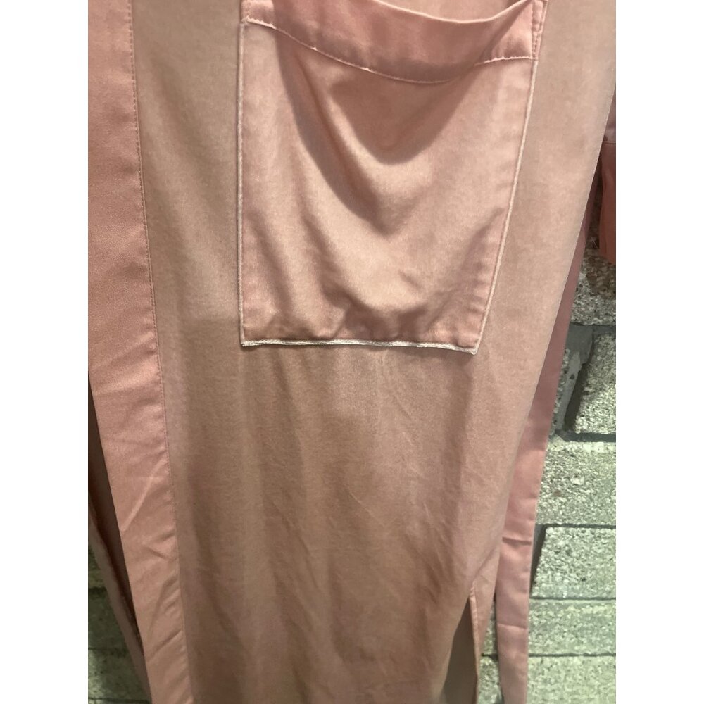 Nordstrom Womens Long Pink Velvet Open-Front Duster Cardigan With Pockets & Belt - Picture 3 of 8